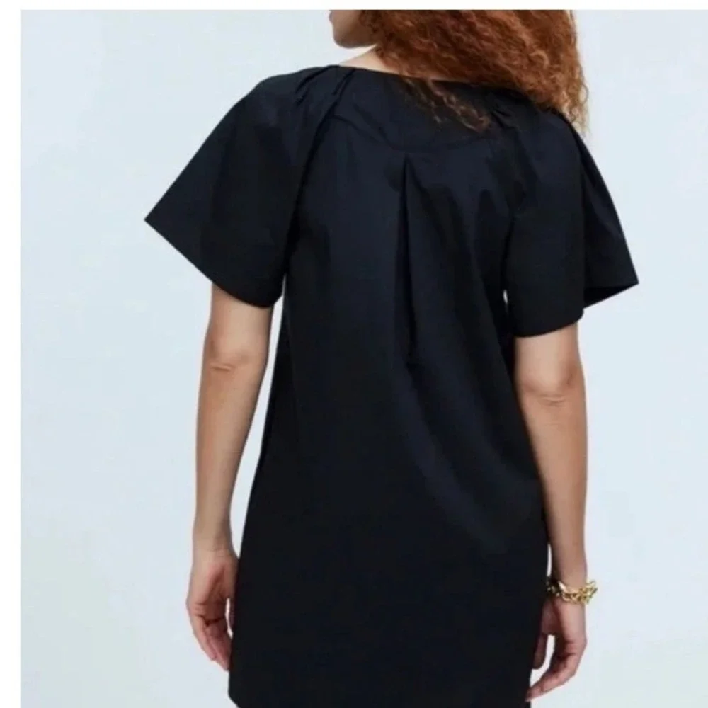 Madewell Mini Dress XS Black Puff Gathered Shoulder Minimalist 100% Cotton